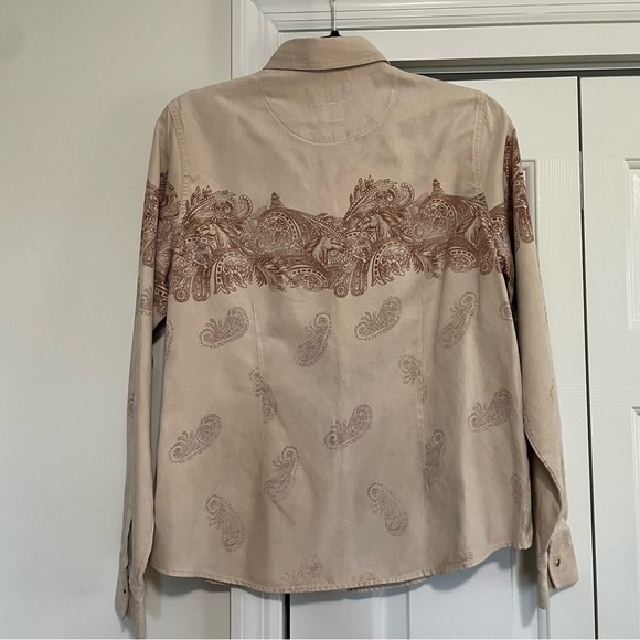 Bit & Bridle Button Down Blouse Horses Western Khaki Size Medium - Picture 5 of 9